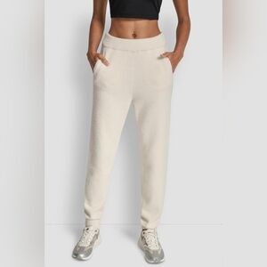 Dkny Sport FEATHER YARN JOGGERS with POCKETS AND TONAL LOGO Ivory Cream Medium